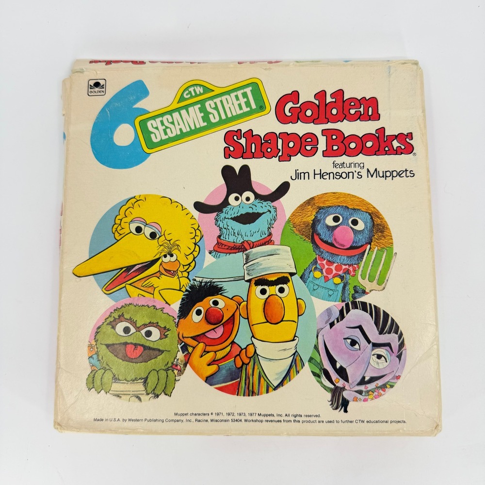 Vintage 1977 Sesame Street 6 Golden Shape Books Box Set Jim Henson Muppets USA